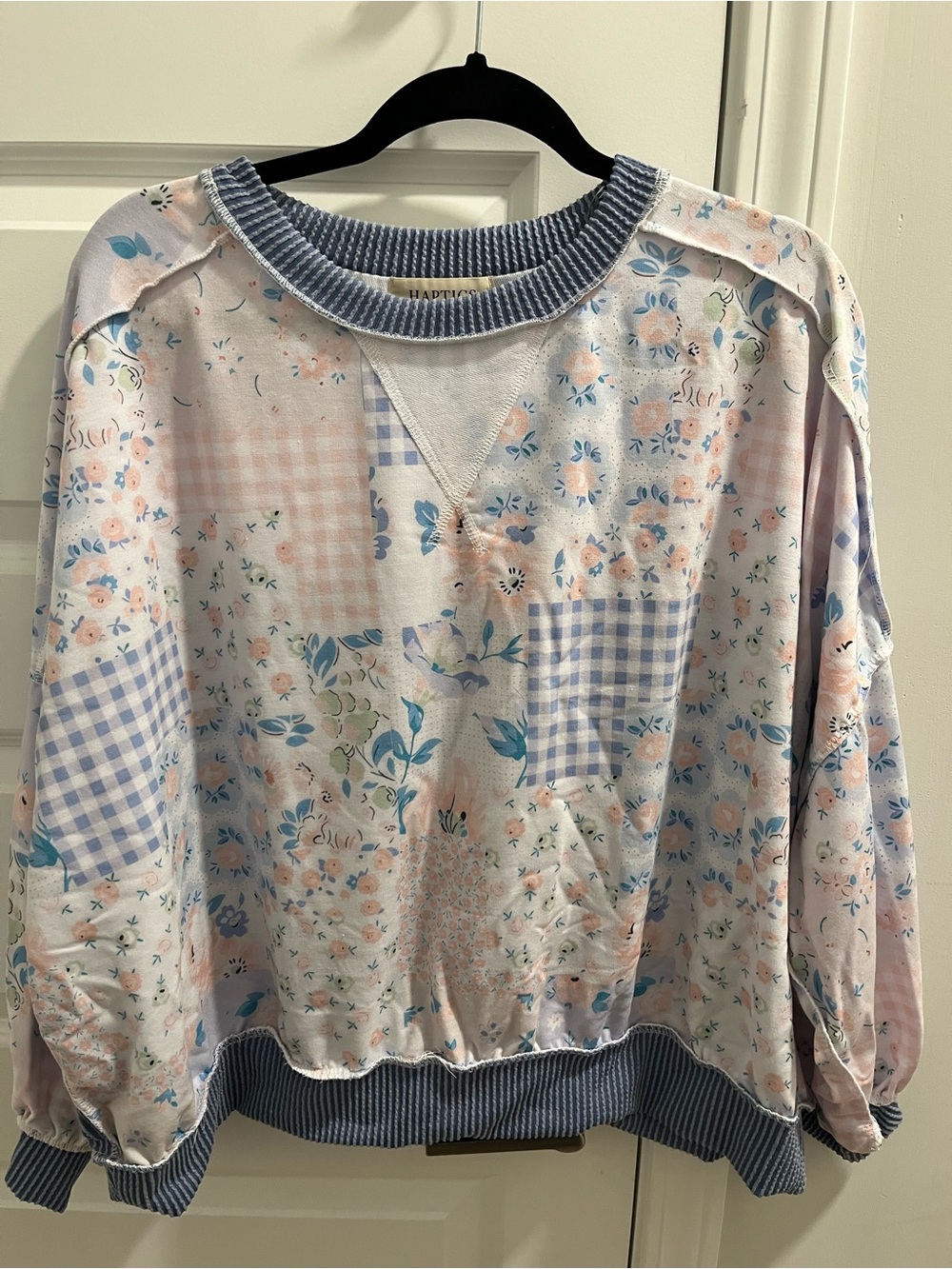 Dusty blue triangle patchwork pullover